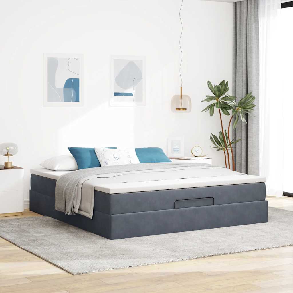 Ottoman bed met matras 160x200cm fluweel donkergrijs is nu te koop bij PeponiXL, paradijselijk wonen!