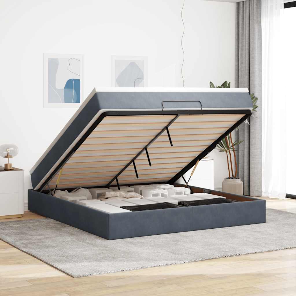 Ottoman bed met matras 160x200cm fluweel donkergrijs is nu te koop bij PeponiXL, paradijselijk wonen!