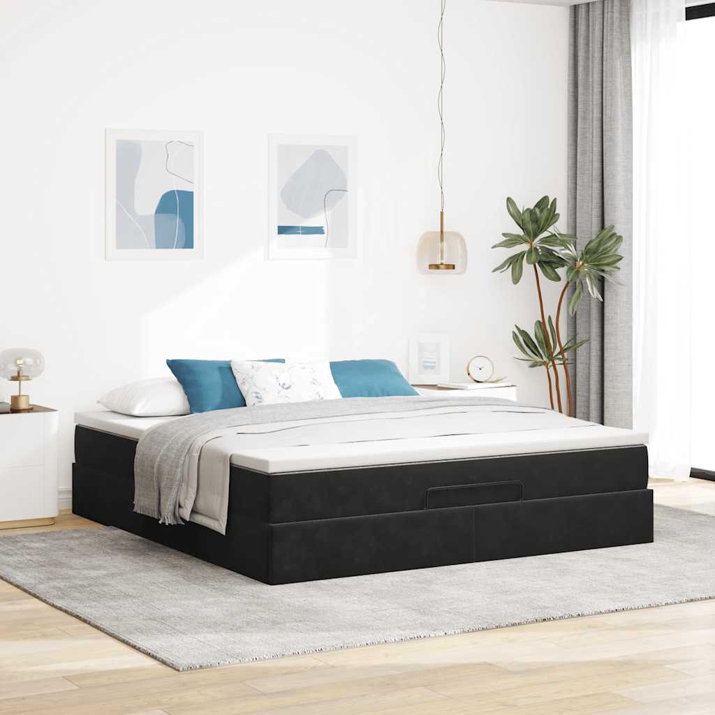 Ottoman bed met matras 160x200cm fluweel zwart is nu te koop bij PeponiXL, paradijselijk wonen!