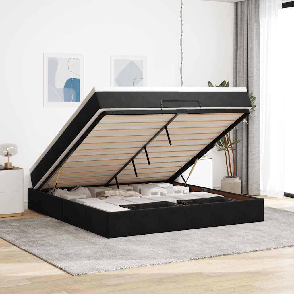 Ottoman bed met matras 160x200cm fluweel zwart is nu te koop bij PeponiXL, paradijselijk wonen!