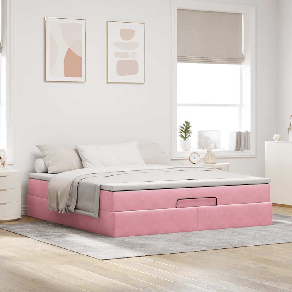 Ottoman bed met matras 160x200cm fluweel roze is nu te koop bij PeponiXL, paradijselijk wonen!