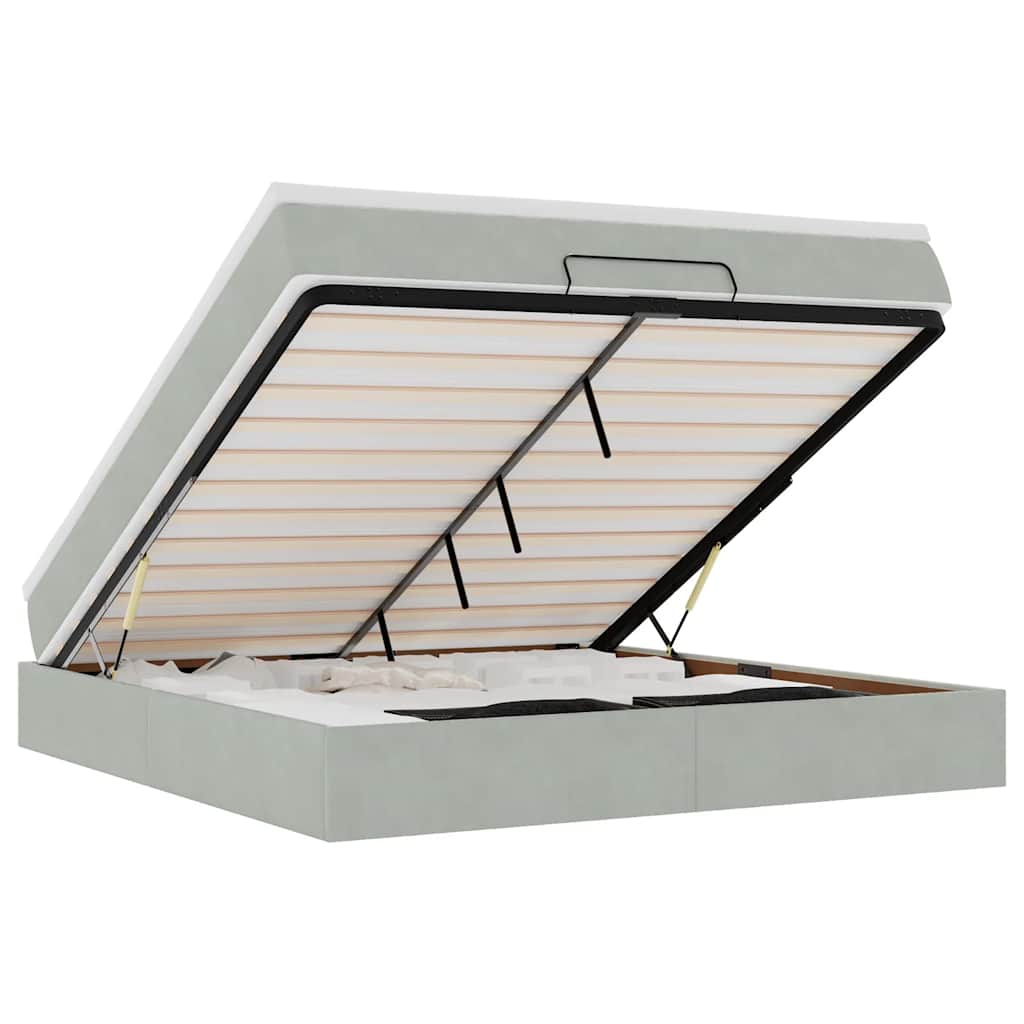 Ottoman bed met matras 180x200cm fluweel lichtgrijs is nu te koop bij PeponiXL, paradijselijk wonen!