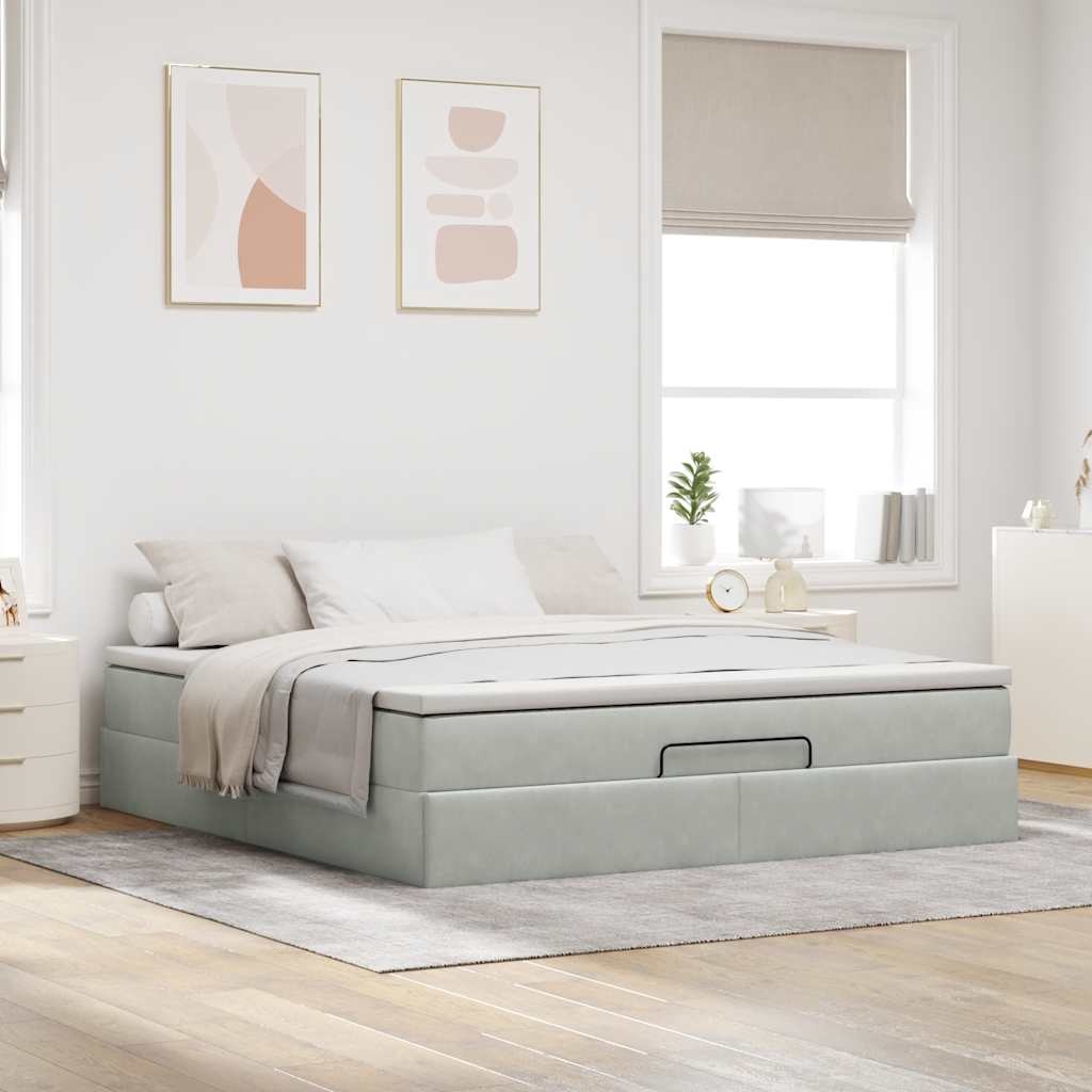 Ottoman bed met matras 180x200cm fluweel lichtgrijs is nu te koop bij PeponiXL, paradijselijk wonen!