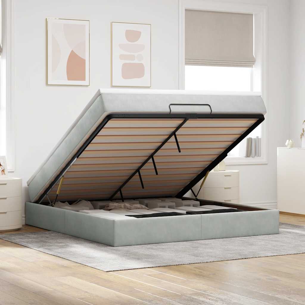 Ottoman bed met matras 180x200cm fluweel lichtgrijs is nu te koop bij PeponiXL, paradijselijk wonen!