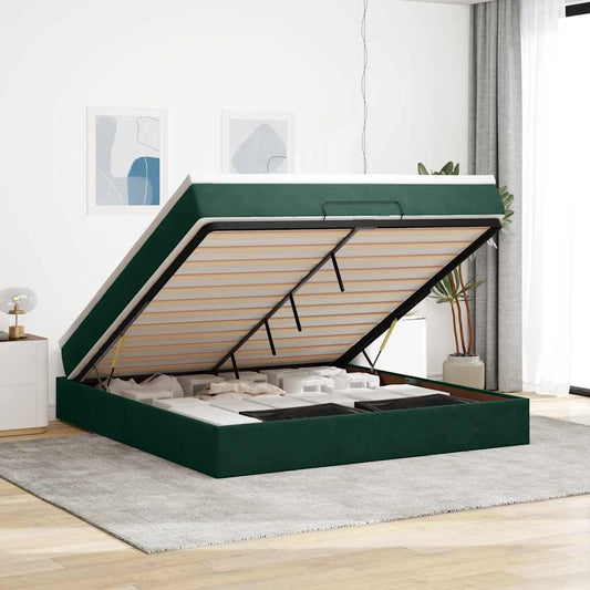 Ottoman bed met matras 180x200 cm fluweel donkergroen is nu te koop bij PeponiXL, paradijselijk wonen!