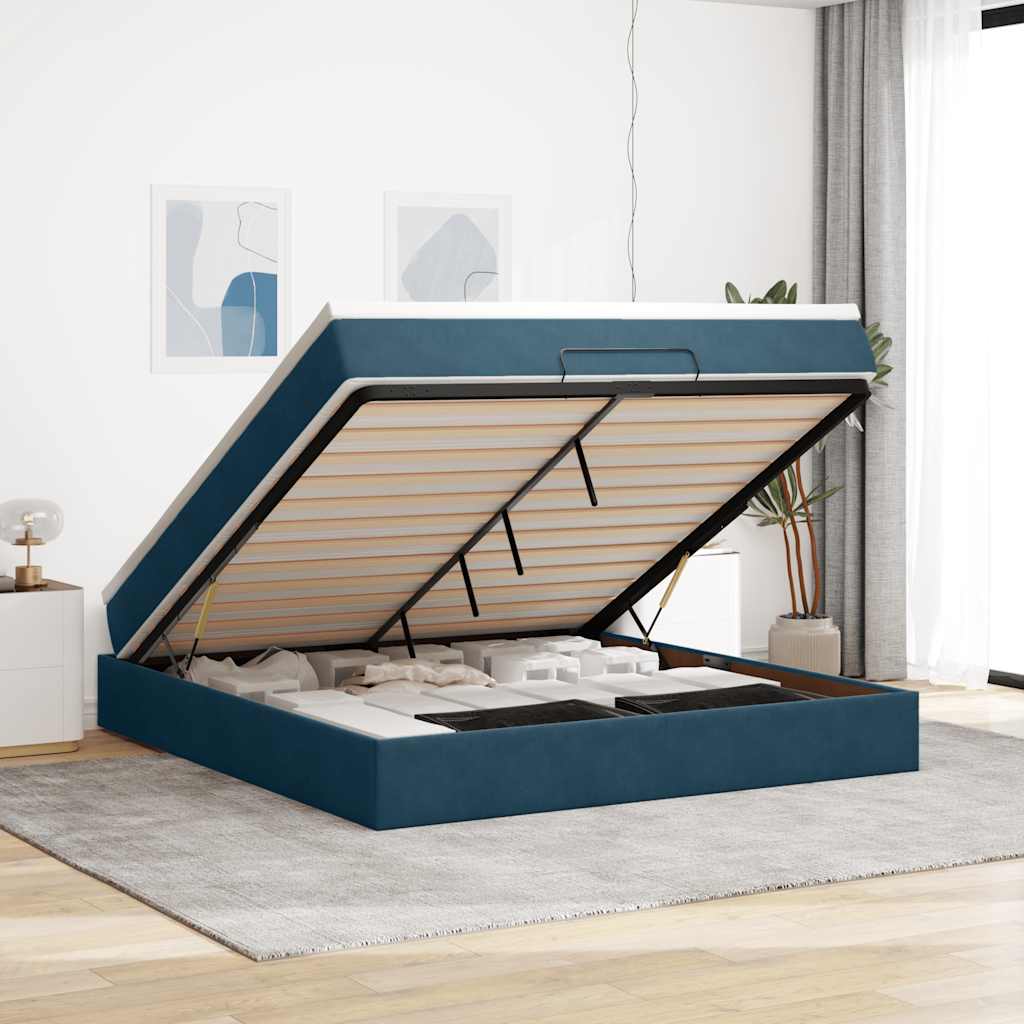 Ottoman bed met matras 180x200 cm fluweel donkerblauw is nu te koop bij PeponiXL, paradijselijk wonen!