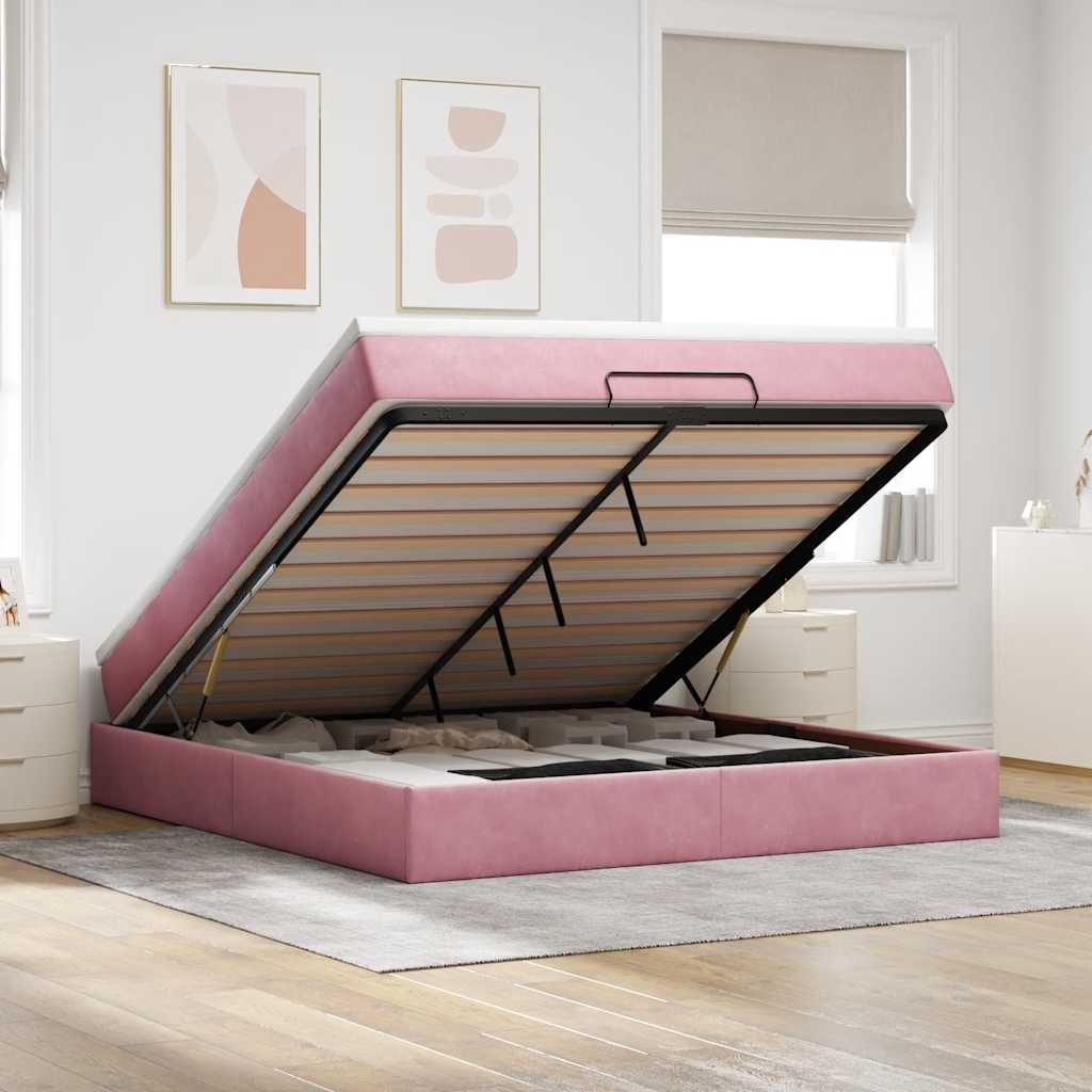 Ottoman bed met matras 180x200 cm fluweel roze is nu te koop bij PeponiXL, paradijselijk wonen!