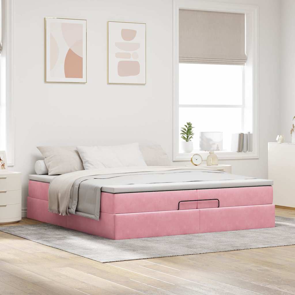 Ottoman bed met matrassen 200x200cm fluweel roze is nu te koop bij PeponiXL, paradijselijk wonen!