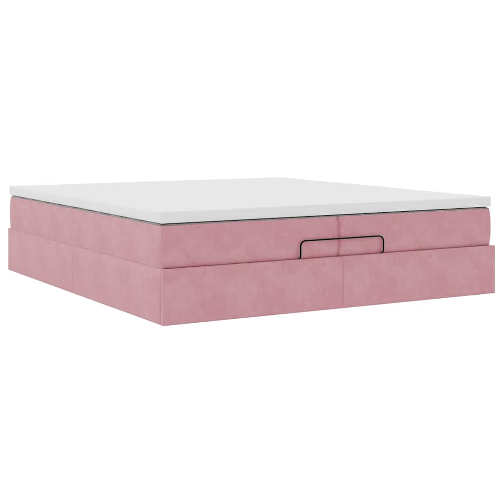 Ottoman bed met matrassen 200x200cm fluweel roze is nu te koop bij PeponiXL, paradijselijk wonen!