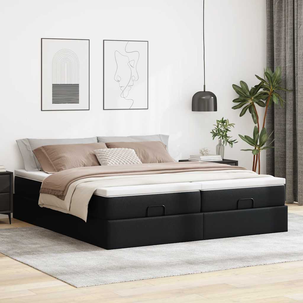 Ottoman bed met matrassen 160x200cm kunstleer zwart