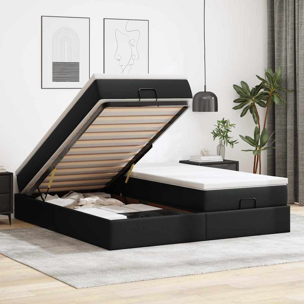Ottoman bed met matrassen 160x200cm kunstleer zwart