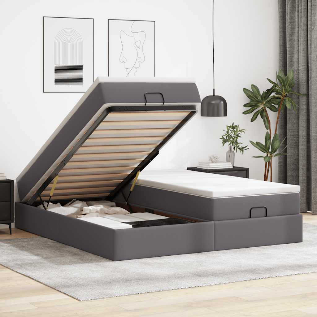 Ottoman bed met matrassen 180x200cm kunstleer grijs is nu te koop bij PeponiXL, paradijselijk wonen!