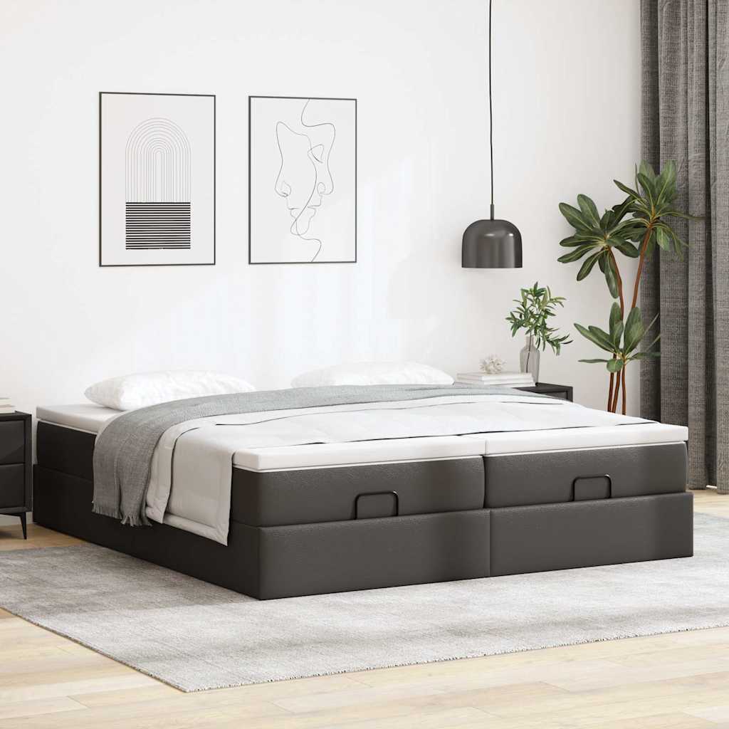 Ottoman bed met matrassen 200x200cm kunstleer zwart is nu te koop bij PeponiXL, paradijselijk wonen!