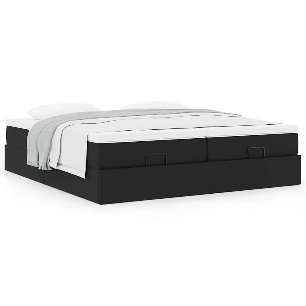 Ottoman bed met matrassen 200x200cm kunstleer zwart is nu te koop bij PeponiXL, paradijselijk wonen!