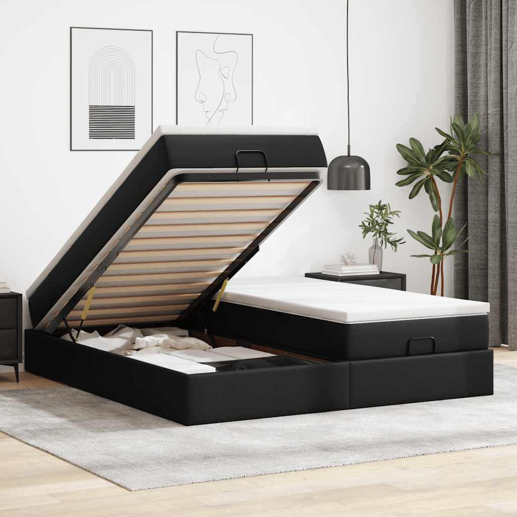 Ottoman bed met matrassen 200x200cm kunstleer zwart is nu te koop bij PeponiXL, paradijselijk wonen!