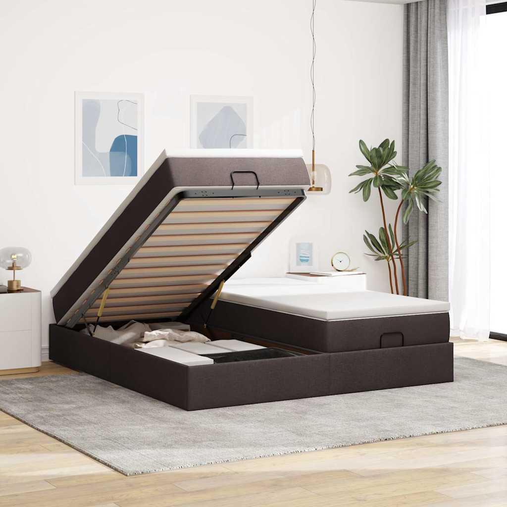 Ottoman bed met matrassen 160x200cm stof donkerbruin is nu te koop bij PeponiXL, paradijselijk wonen!
