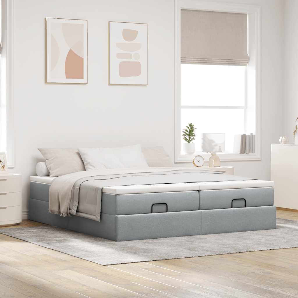 Ottoman bed met matrassen 200x200cm stof lichtgrijs is nu te koop bij PeponiXL, paradijselijk wonen!