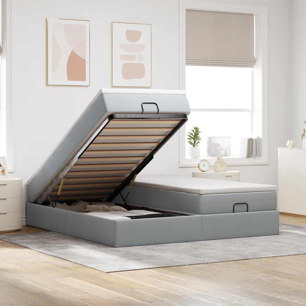 Ottoman bed met matrassen 200x200cm stof lichtgrijs is nu te koop bij PeponiXL, paradijselijk wonen!