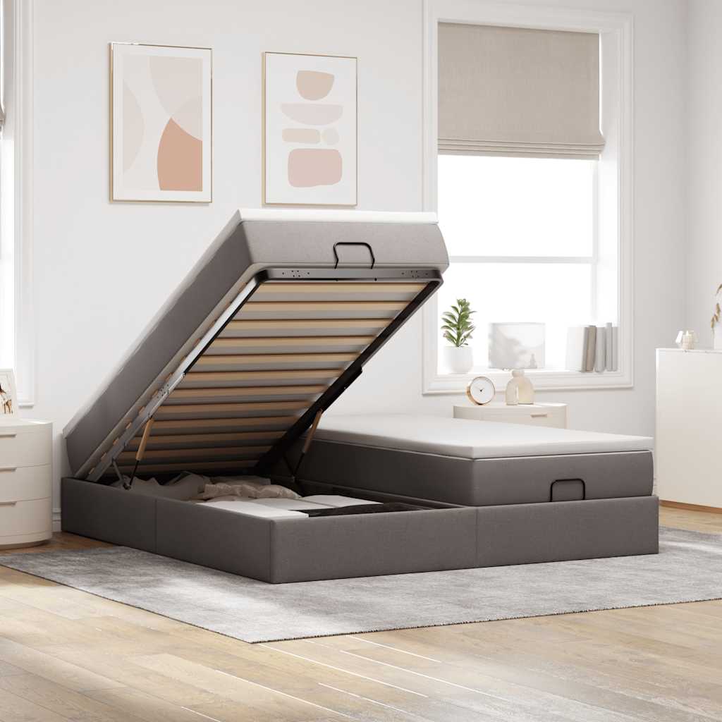 Ottoman bed met matrassen 200x200cm stof taupe