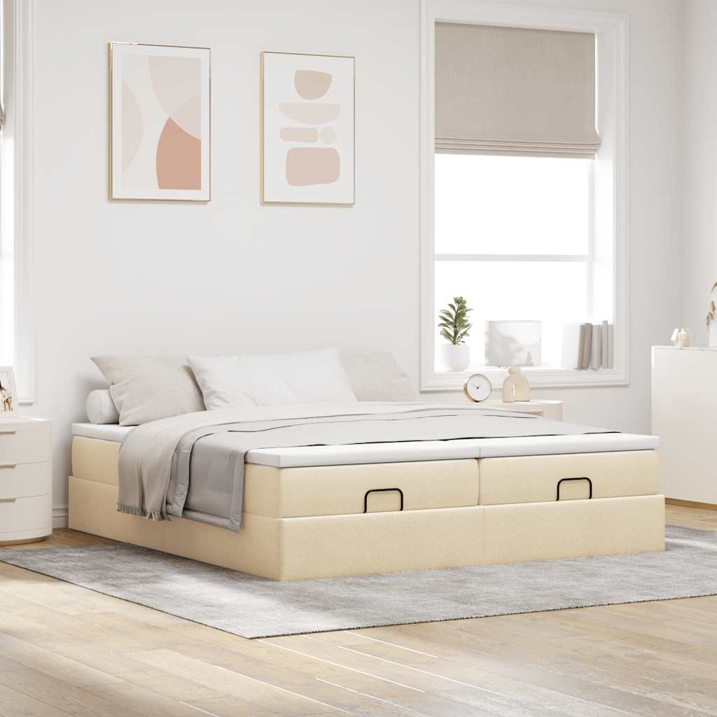 Ottoman bed met matrassen 200x200cm stof crèmekleurig is nu te koop bij PeponiXL, paradijselijk wonen!
