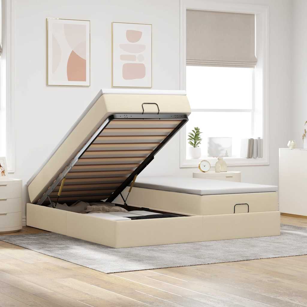 Ottoman bed met matrassen 200x200cm stof crèmekleurig is nu te koop bij PeponiXL, paradijselijk wonen!
