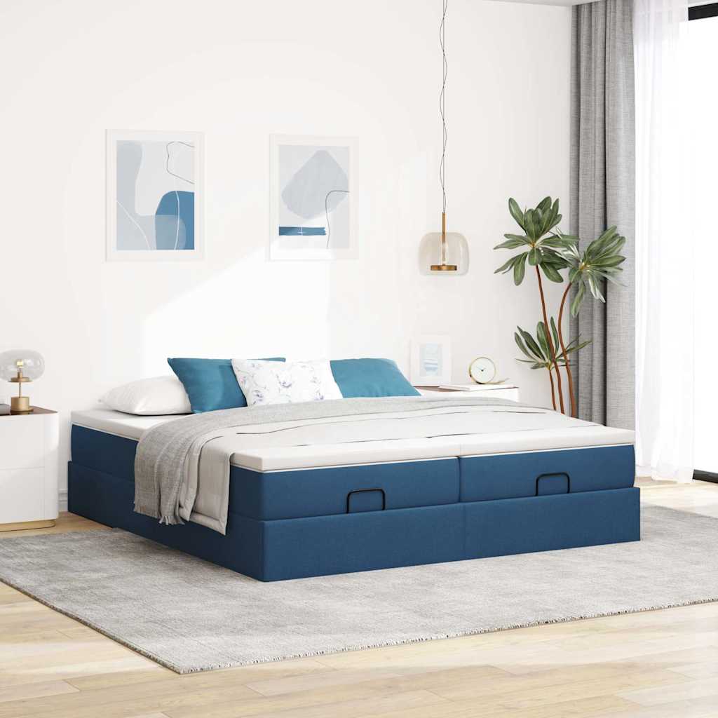 Ottoman bed met matrassen 200x200cm stof blauw