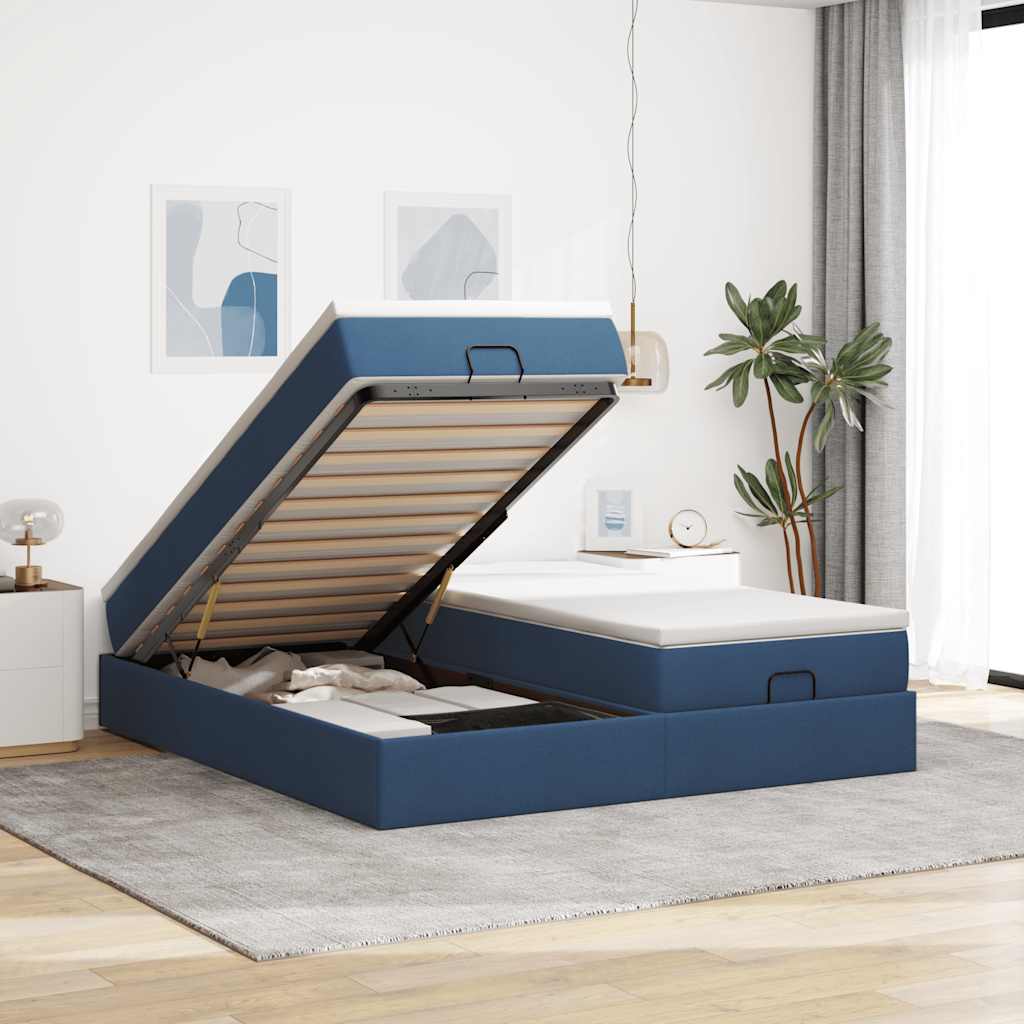Ottoman bed met matrassen 200x200cm stof blauw