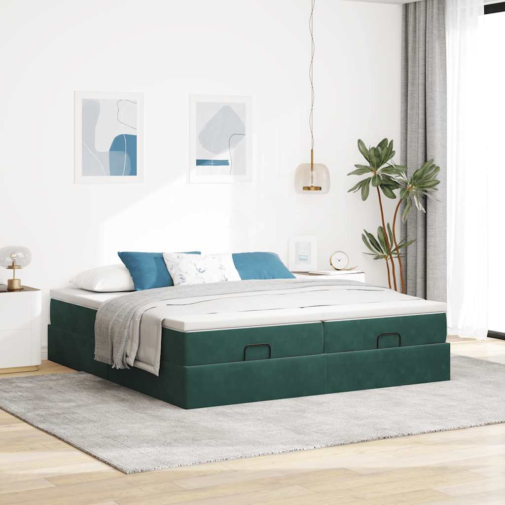 Ottoman bed met matrassen 160x200cm fluweel donkergroen is nu te koop bij PeponiXL, paradijselijk wonen!