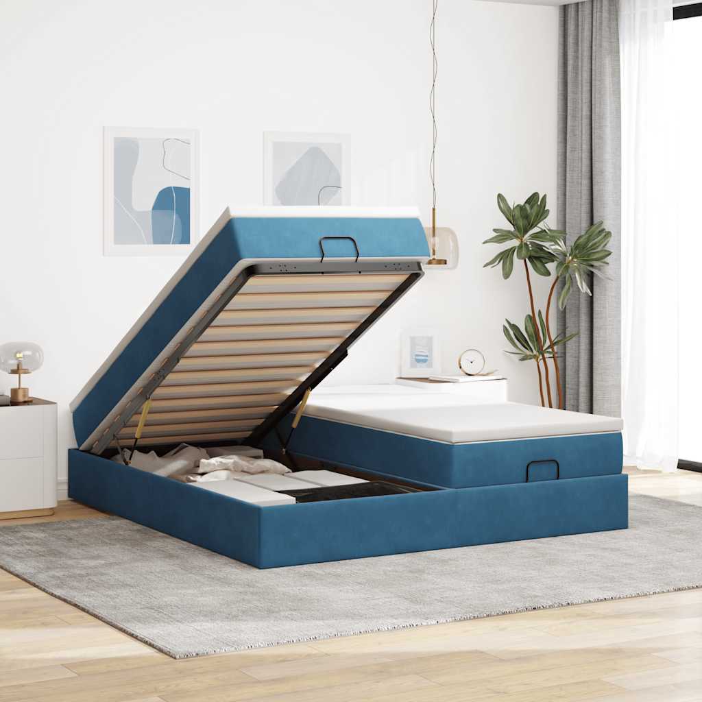 Ottoman bed met matrassen 160x200cm fluweel donkerblauw is nu te koop bij PeponiXL, paradijselijk wonen!