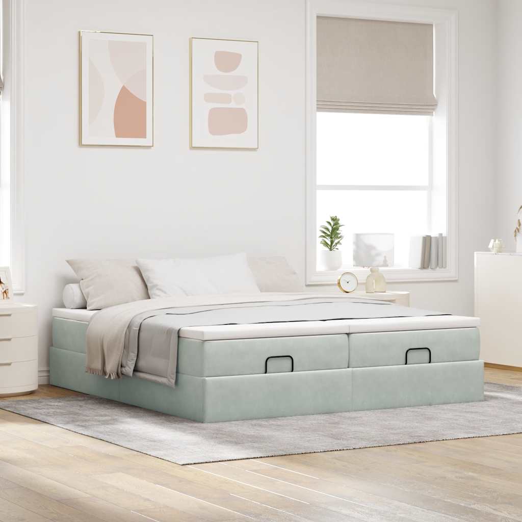 Ottoman bed met matrassen 180x200cm fluweel lichtgrijs is nu te koop bij PeponiXL, paradijselijk wonen!