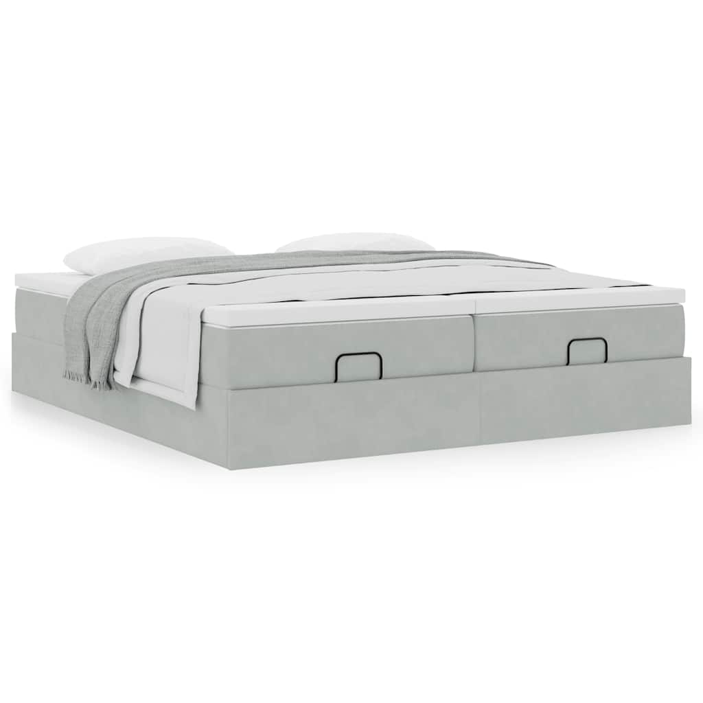 Ottoman bed met matrassen 180x200cm fluweel lichtgrijs is nu te koop bij PeponiXL, paradijselijk wonen!