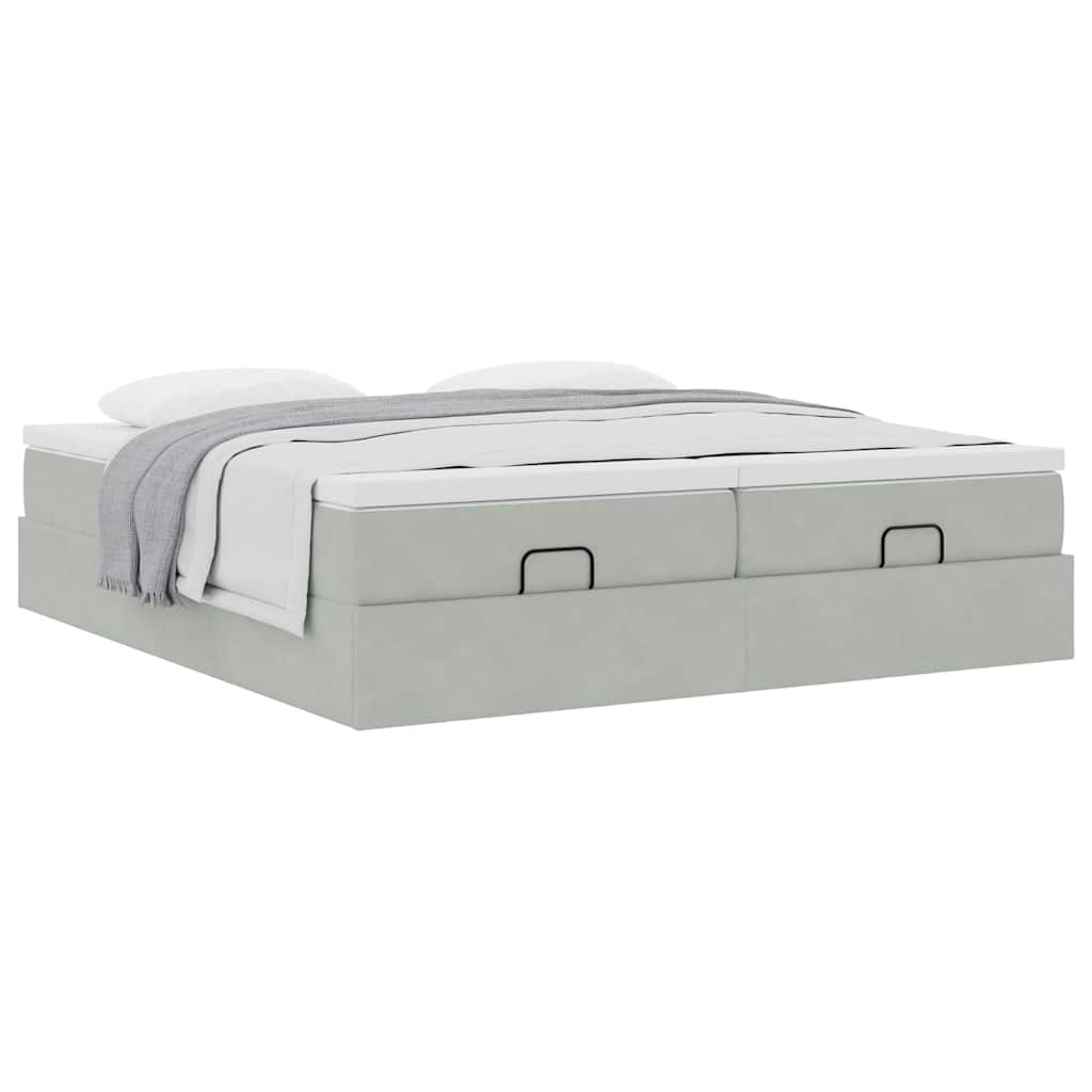 Ottoman bed met matrassen 180x200cm fluweel lichtgrijs is nu te koop bij PeponiXL, paradijselijk wonen!