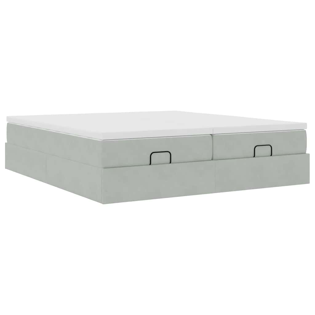 Ottoman bed met matrassen 180x200cm fluweel lichtgrijs is nu te koop bij PeponiXL, paradijselijk wonen!
