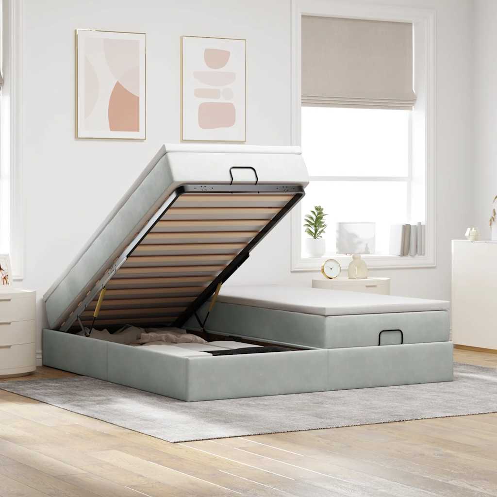 Ottoman bed met matrassen 180x200cm fluweel lichtgrijs is nu te koop bij PeponiXL, paradijselijk wonen!