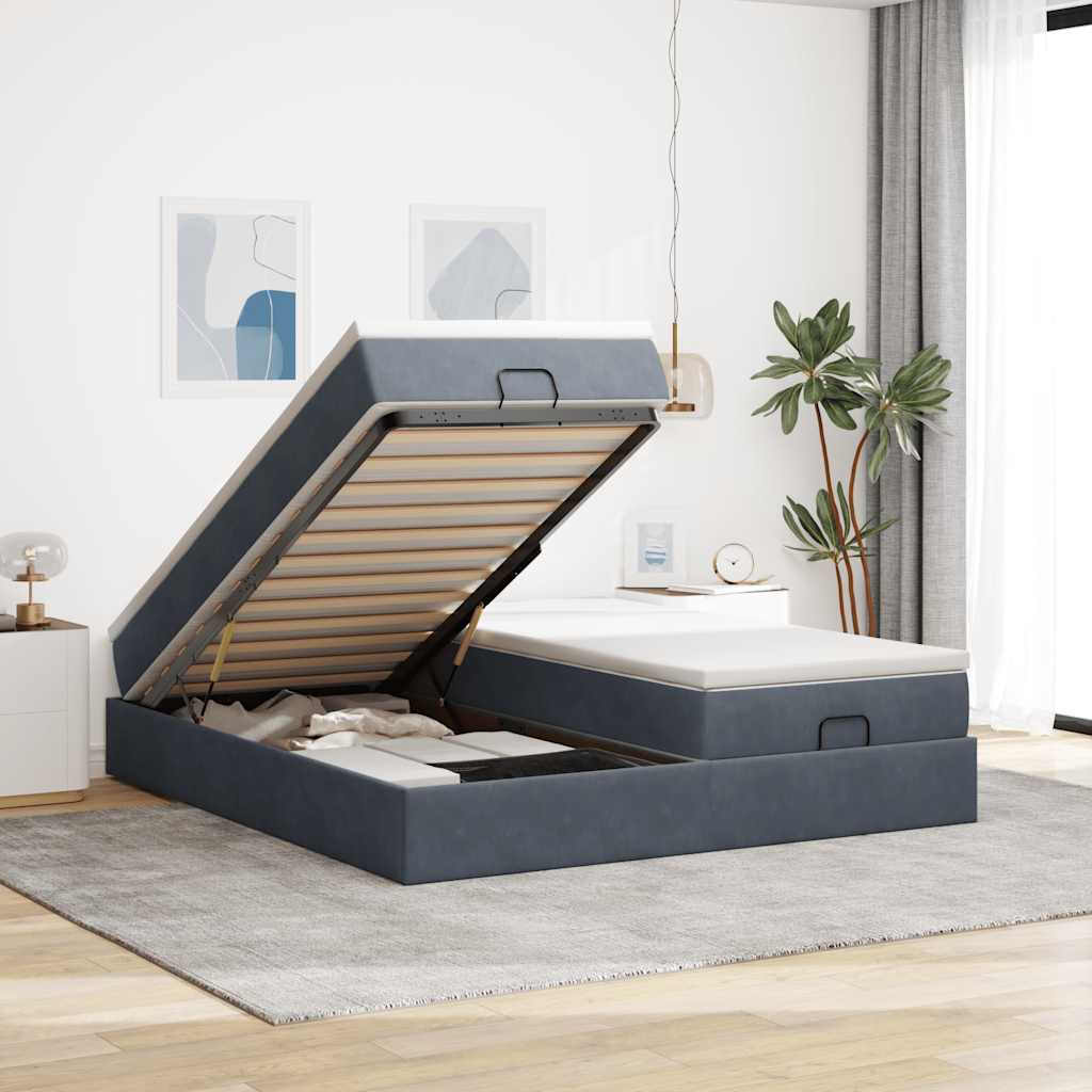 Ottoman bed met matrassen 180x200cm fluweel donkergrijs is nu te koop bij PeponiXL, paradijselijk wonen!