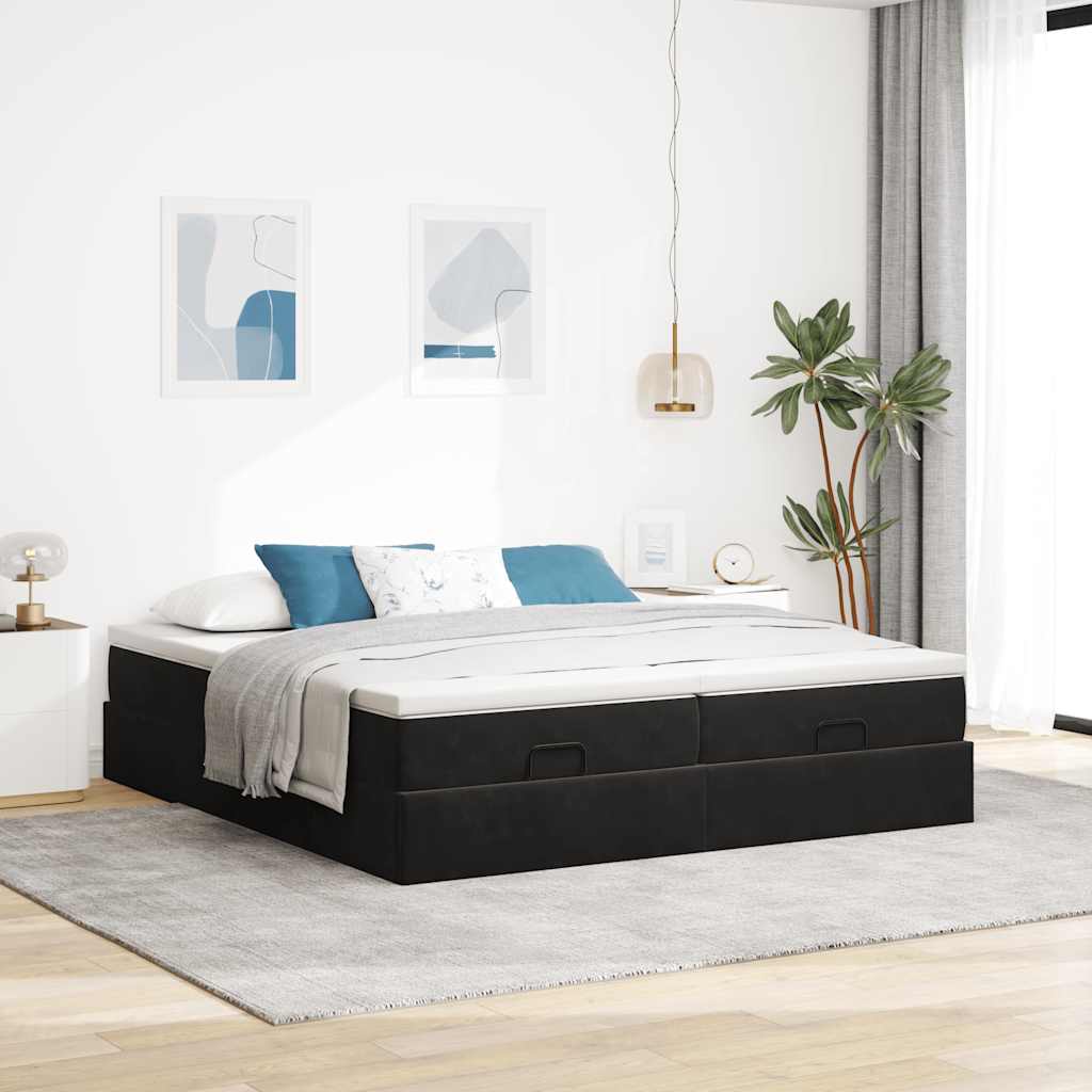 Ottoman bed met matrassen 180x200cm fluweel zwart is nu te koop bij PeponiXL, paradijselijk wonen!