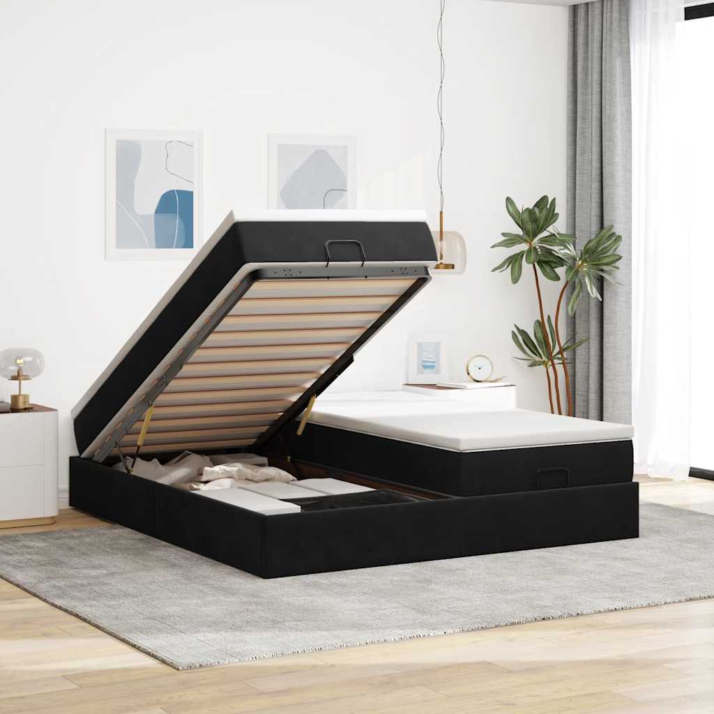 Ottoman bed met matrassen 180x200cm fluweel zwart is nu te koop bij PeponiXL, paradijselijk wonen!