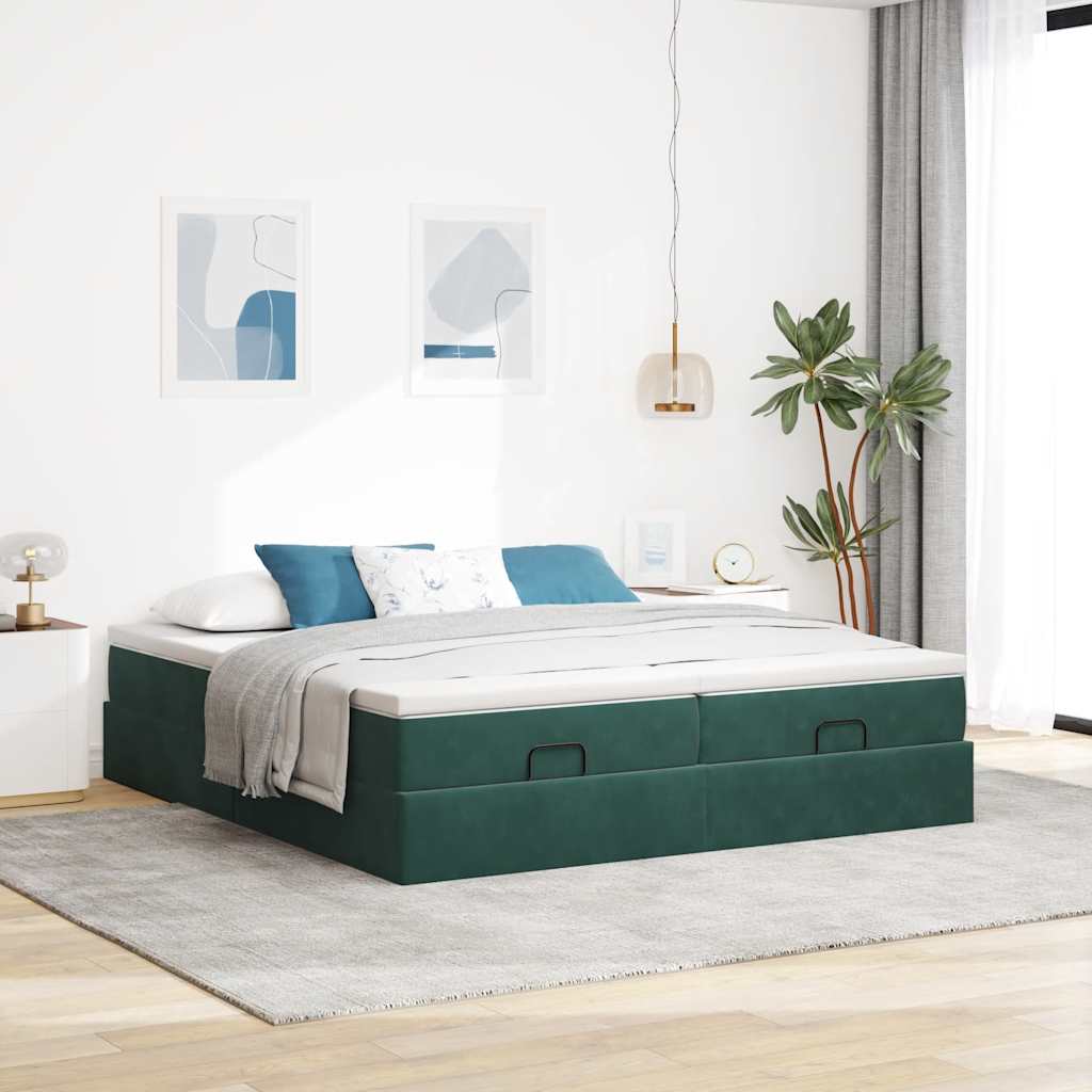 Ottoman bed met matrassen 180x200cm fluweel donkergroen is nu te koop bij PeponiXL, paradijselijk wonen!