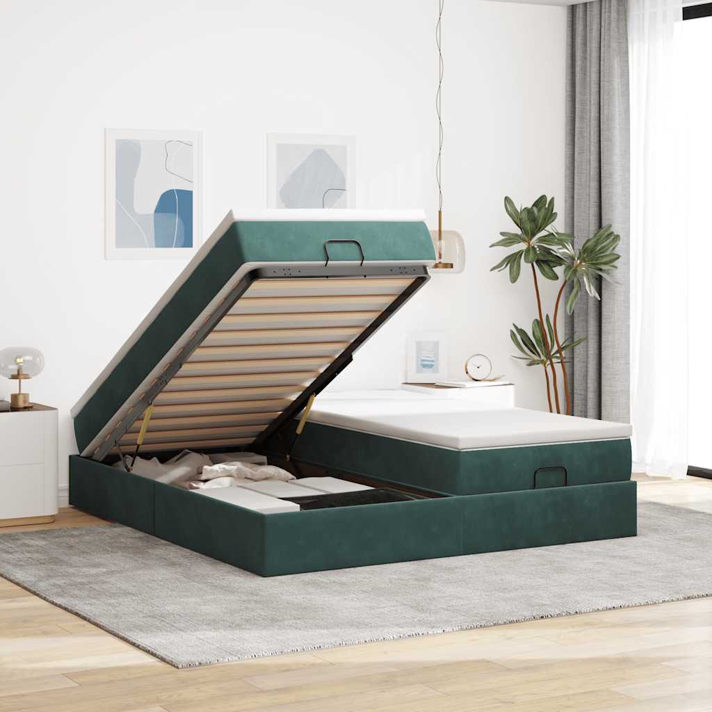 Ottoman bed met matrassen 180x200cm fluweel donkergroen is nu te koop bij PeponiXL, paradijselijk wonen!