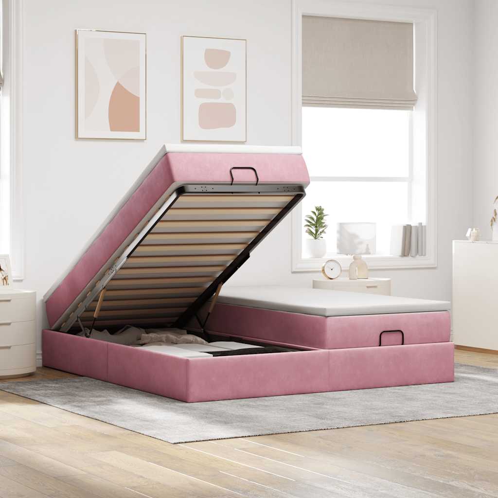 Ottoman bed met matrassen 180x200cm fluweel roze is nu te koop bij PeponiXL, paradijselijk wonen!