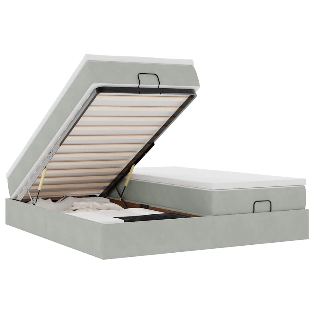 Ottoman bed met matrassen 200x200cm fluweel lichtgrijs is nu te koop bij PeponiXL, paradijselijk wonen!