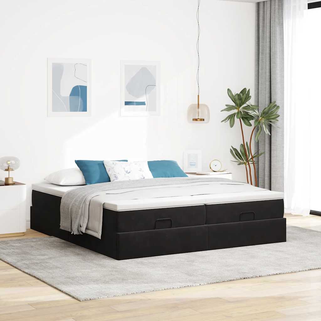 Ottoman bed met matrassen 200x200cm fluweel zwart is nu te koop bij PeponiXL, paradijselijk wonen!