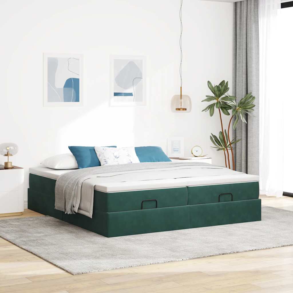 Ottoman bed met matrassen 200x200cm fluweel donkergroen is nu te koop bij PeponiXL, paradijselijk wonen!