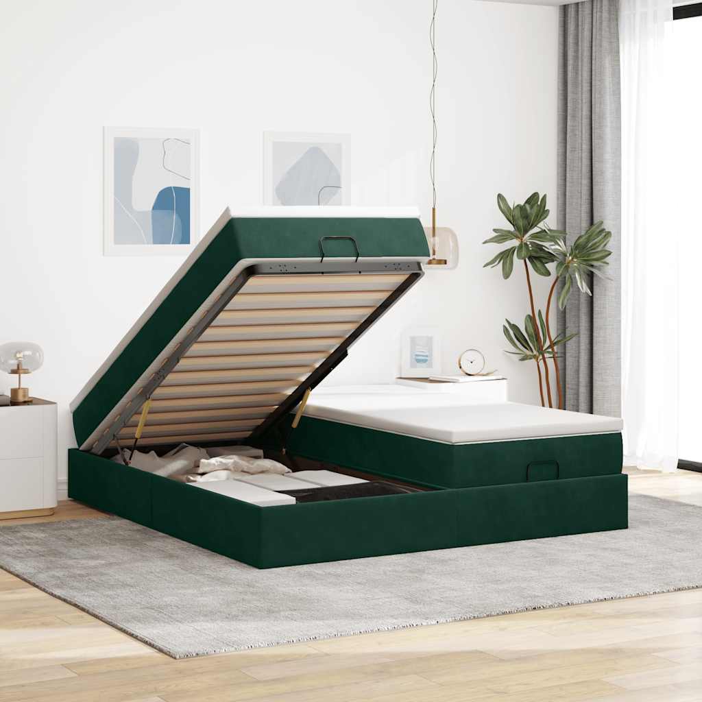 Ottoman bed met matrassen 200x200cm fluweel donkergroen is nu te koop bij PeponiXL, paradijselijk wonen!