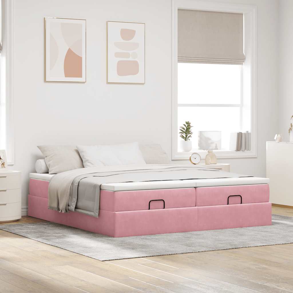 Ottoman bed met matrassen 200x200cm fluweel roze is nu te koop bij PeponiXL, paradijselijk wonen!