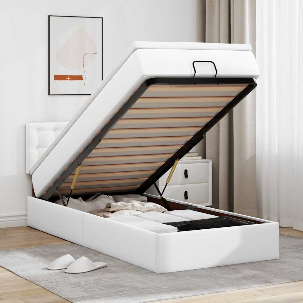 Ottomaanse bed met matras 80x200cm kunstleer wit is nu te koop bij PeponiXL, paradijselijk wonen!