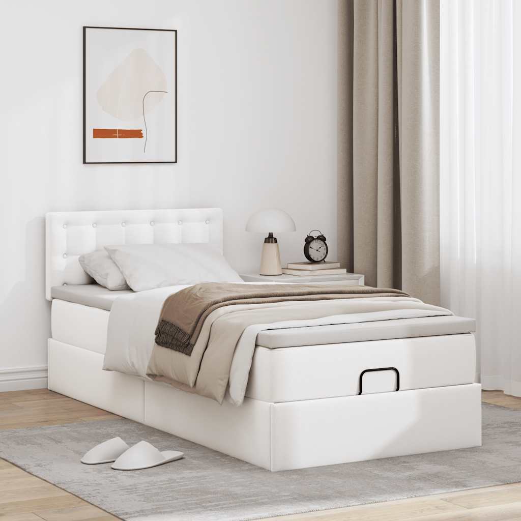 Ottomaanse bed met matras 90x200cm kunstleer wit is nu te koop bij PeponiXL, paradijselijk wonen!