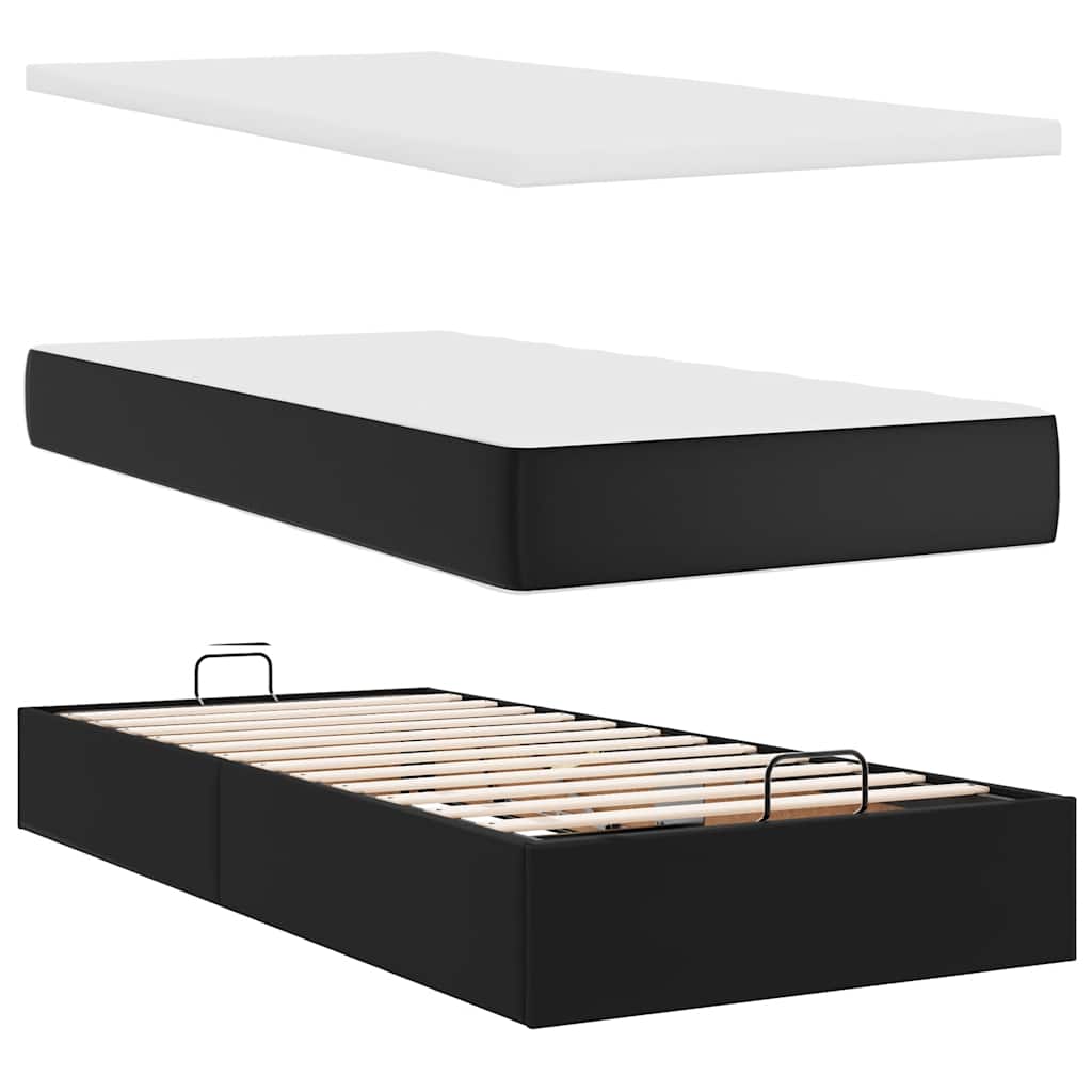 Ottomaanse bed met matras 100x200cm kunstleer zwart is nu te koop bij PeponiXL, paradijselijk wonen!