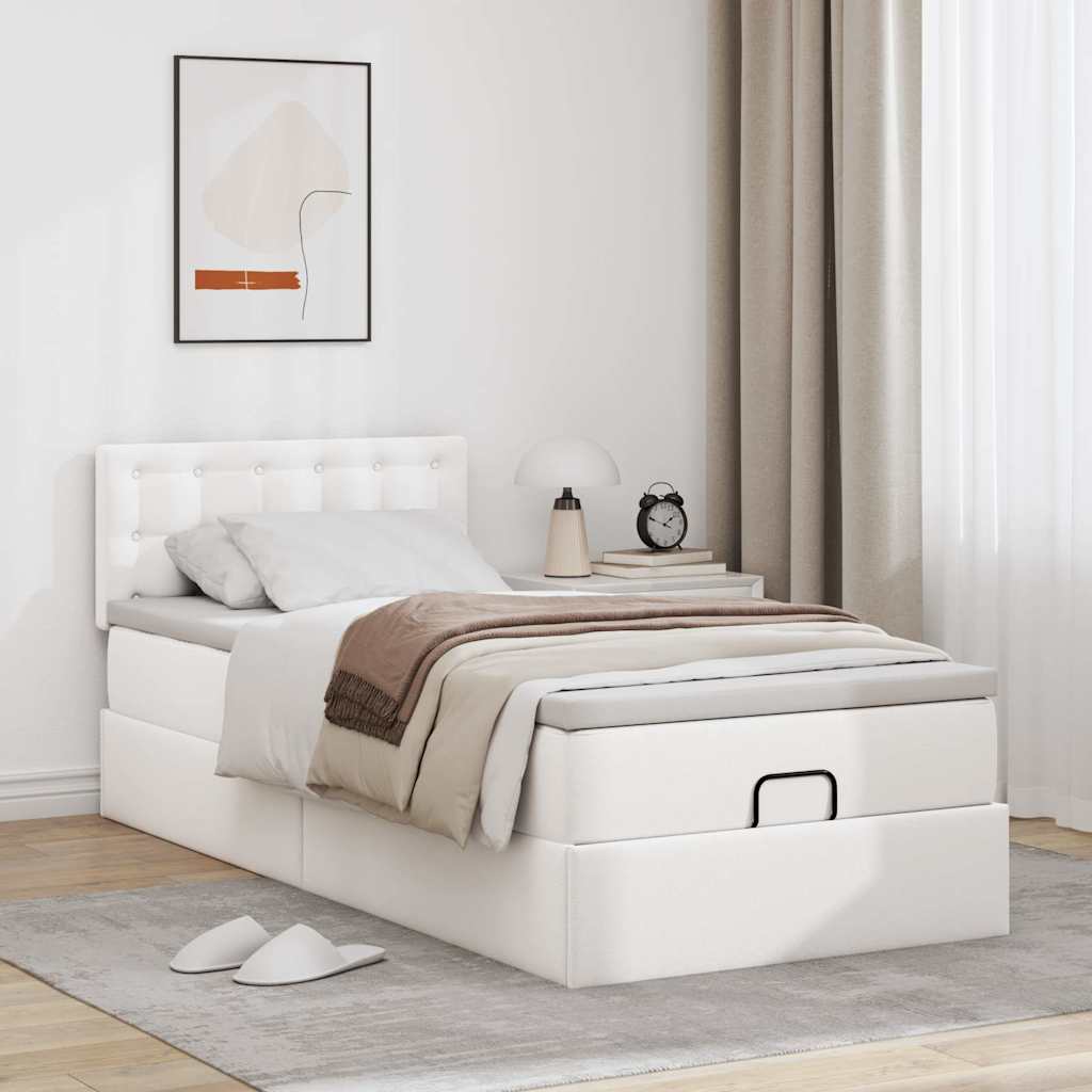 Ottomaanse bed met matras 100x200cm kunstleer wit is nu te koop bij PeponiXL, paradijselijk wonen!