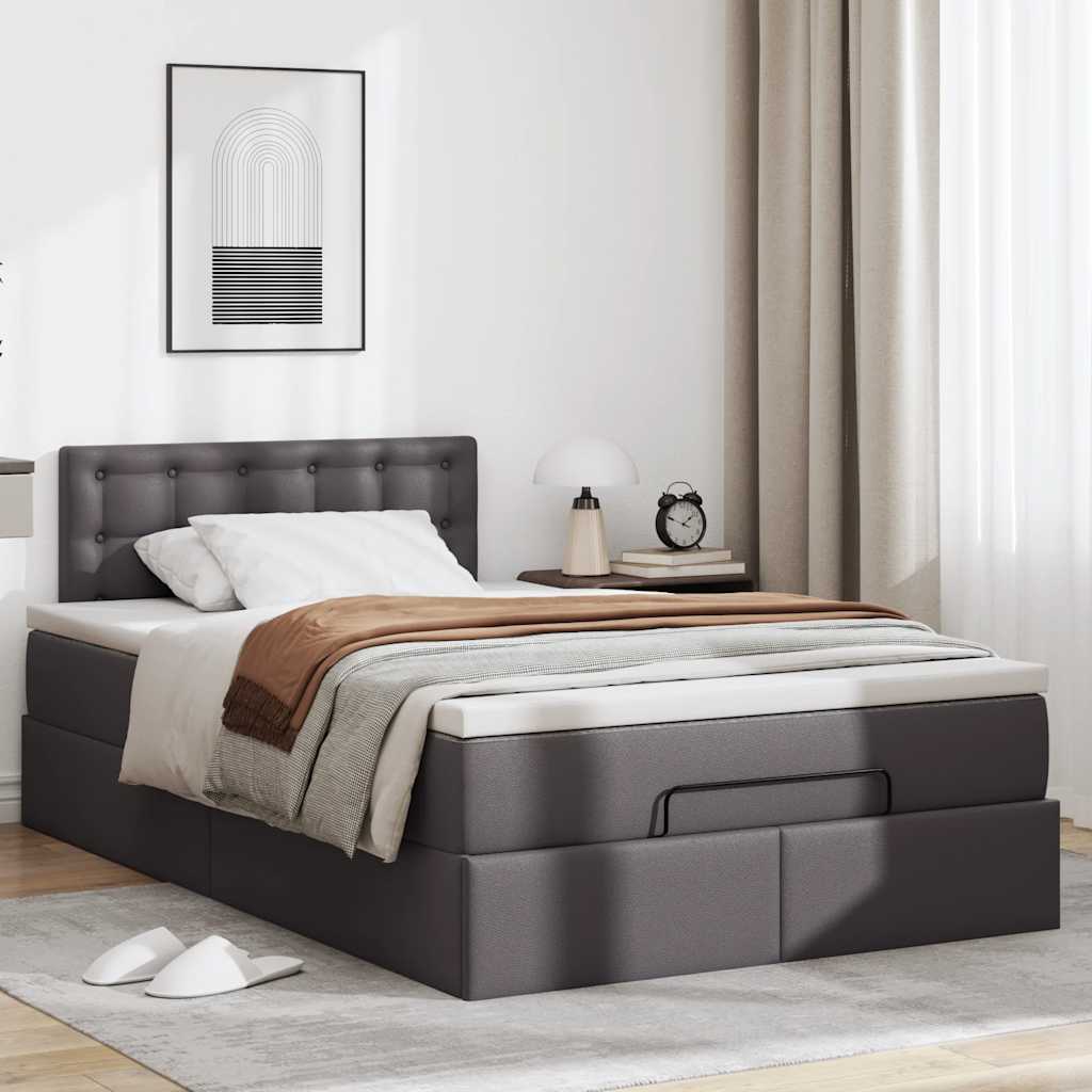 Ottoman bed met matras 120x190 cm kunstleer grijs is nu te koop bij PeponiXL, paradijselijk wonen!